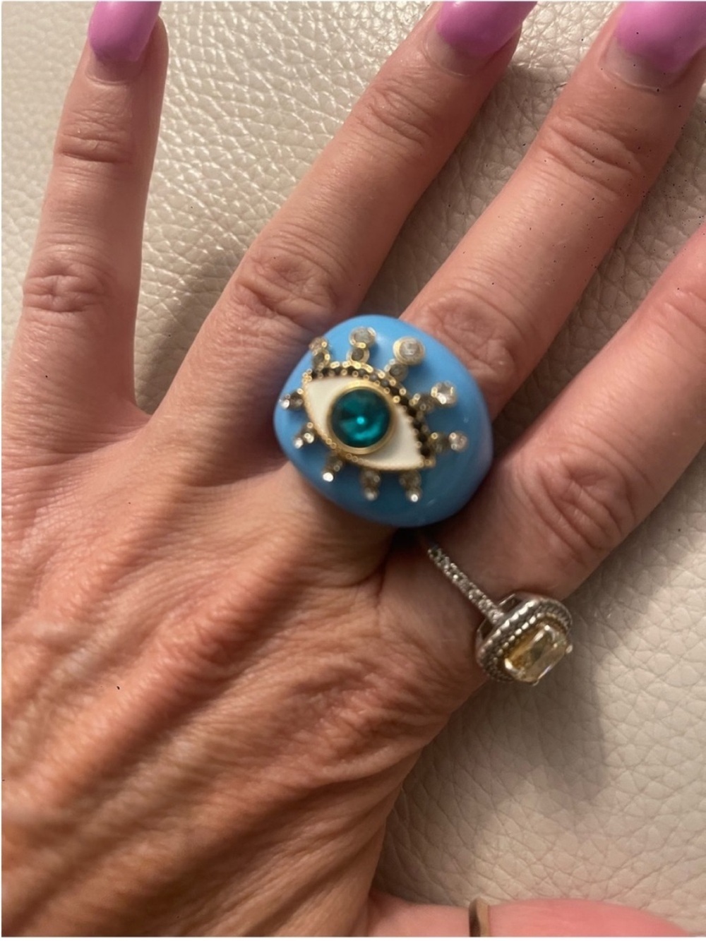 Kurt Geiger London Evil Eye Statement Ring Blue Crystal Size 7 NWT